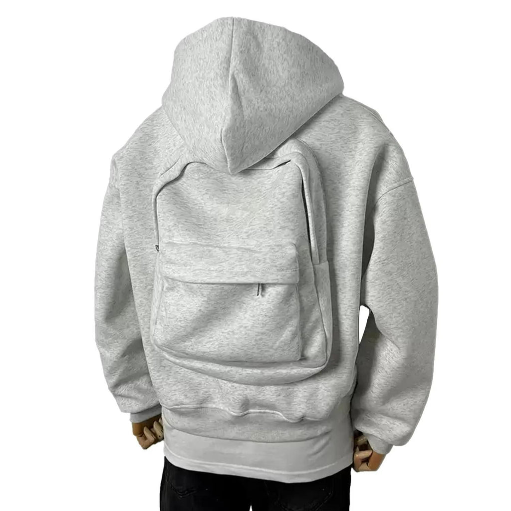 Men's Solid Custom Backpack Zip Up Hoodie