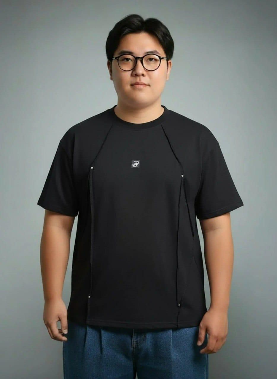 Black Faux Flat Look Cut & Sew T-shirt
